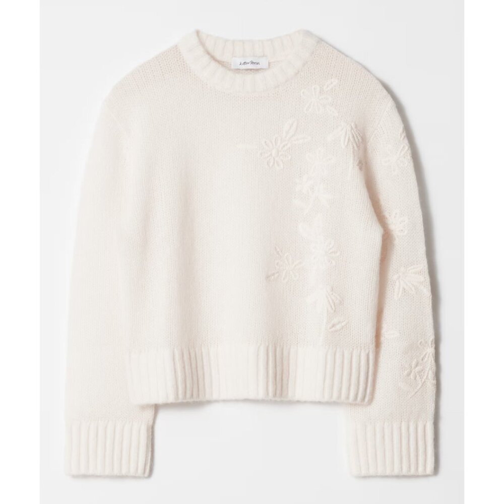 NWT & OTHER STORIES Embroidered Mohair-Blend Knit Sweater Cream White